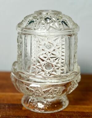 Vintage 1970s Indiana Glass Stars & Bars Fairy Lamp Clear Glass Votive Candle